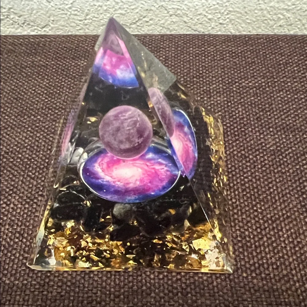 #1100**Orgone Pyramid with Cosmic Design and Gold Accents - Picture 6 of 14